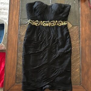 Adrianna Papell Black and Gold Strapless Bodycon Dress